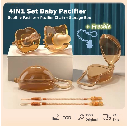 4 In 1 Portable Baby Pacifier Set Anti-drop Chain Nipple Box baby teether Infant Newborn Holder