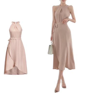 Lovito Women Boho Plain Asymmetrical Pleated Dress L74ED178