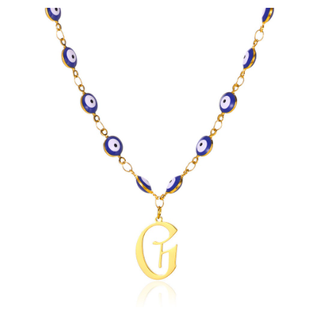New Personalized Creativity Fashion Hip Hop Trend Plating 18k Gold Stainless Steel Devil's Eye Letter Necklace Initial Pendant