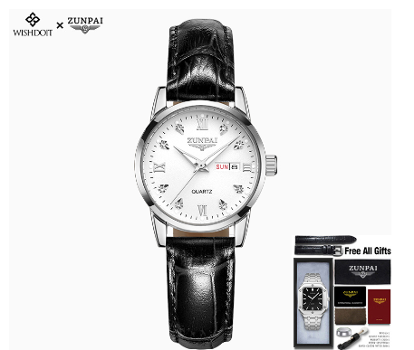 Zunpai Women Waterproof Stainless Steel Unisilver Gold Business Watch with Box SILVER WHITE