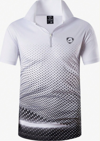 1pc White Men's Sporty Polo Shirt With Zipper, Short Sleeve, Snug Fit, Quick Dry For Tennis/Golf/Bowling, #354