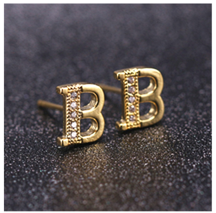 Ins Gold Plated Diamond Earrings Korean letter inlaid Zircon Earrings Fashion Earrings B