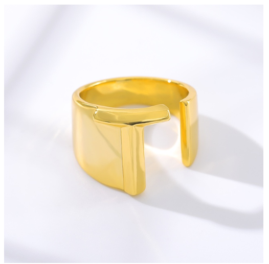 Maxzone Fashion Adjustable Open Gold Initial Rings For Women Stainless Steel A-Z Letter Ring Ladies Meaningful Wedding Jewelry Gift T