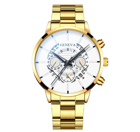 GENEVA Fashion Watch Men Stainless Steel Waterproof Quartz Casual Wacthes GOLD WHITE