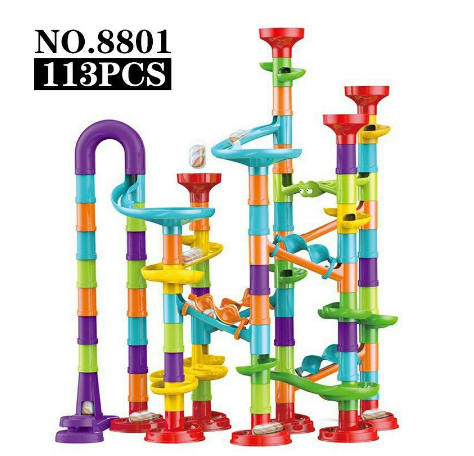 Slipway Marbles Construction Race Track Building Blocks Children Maze Ball Roll Toys 113 Pieces Set
