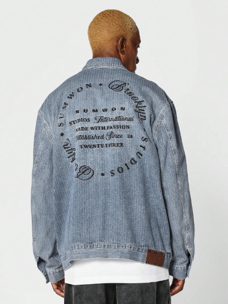 SUMWON Striped Denim Jacket With Back Embroidery