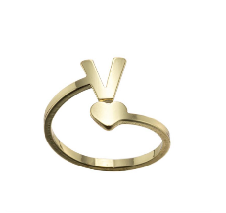 Fashion Heart 26 Letters Rings For Women Gold Color A-Z Initials Opening Ring Alphabet Finger Accessories Party Jewelry Gifts V