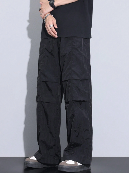 Men's Solid Color Simple & Casual Trousers For Daily Wear, Black Cargo Pants