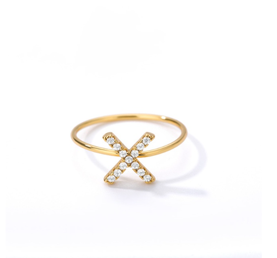 Maxzone Initial Letter Rings For Women Stainless Steel Gold Ring A-Z Letters Finger Ring Couple Wedding Aesthetic Jewelry Gift X