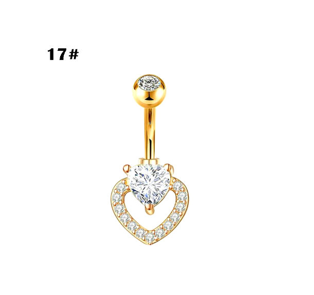 Gold Belly Button Ring with Diamonds and Zirconia Belly Button Clasp Piercing Belly Button Nail