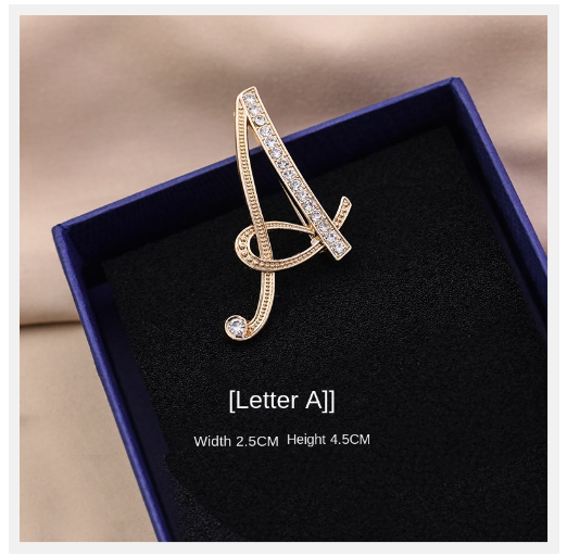 Letter Brooch Korean Version Rhinestone Atmospheric and Elegant Brooch Alloy Inlaid Diamond Temperament Brooch A