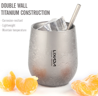 Lixada 255ml Ultralight Titanium Double Wall Insulated Water Cup Tea Cup Mug for Outdoor Camping Hiking Backpacking Home