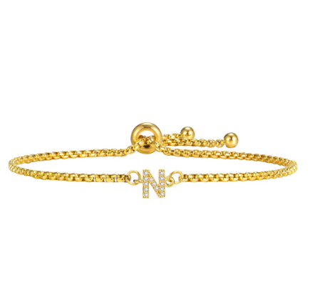 Vnox Handmade Initial Letter Bracelet,Gold Alphabet Charms Chain with Ball Clasp,Luxury Gifts for Women N