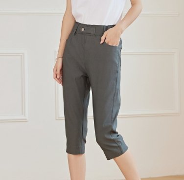 10128 Women Slim Fit Casual Pants Elastic Waist Knee Length Pants for Women