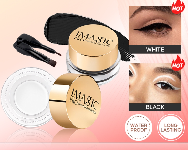 IMAGIC Waterproof Eyeliner Gel Eye Makeup Evenly Pigmented Long Lasting Cosmetic Gel Eye Liner With Brush 24 Hours Black/White/Blue