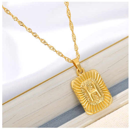 Maxzone Initial A-Z Letter Necklaces Unisex Charm Luster Gold Medal Capital Letter Necklace Pendant For Women Men Jewelry Gift H