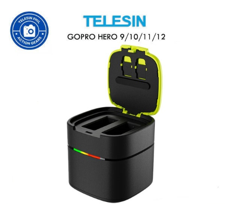 Telesin 2-Slot Fast Battery Charger Card Storage for GoPro Hero 12, 11, 10, 9 Cameras FCC-001
