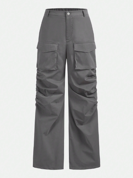 Teen Girl Flap Pocket Ruched Wide Leg Pants