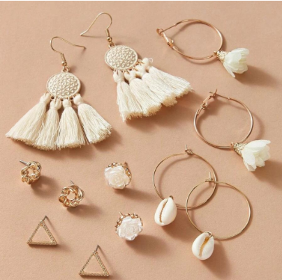 6pairs Shell & Tassel Decor Elegant Boho Earring Sets