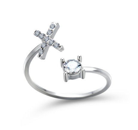 Silver A-Z Letters Ring for Women Cubic Zirconia Initial Letter Ring Fashion Jewelry Gift Adjustable X