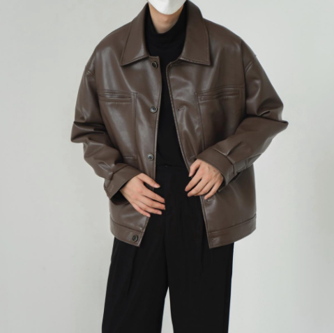 Jacket Autumn Winter New Style Retro Korean Leather Men Lapel Casual Loose Short Trendy JP15029