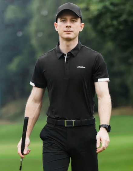 Manfinity Athleisure Men's Letter Print Short Sleeve Sport Polo Shirt Workout Tops