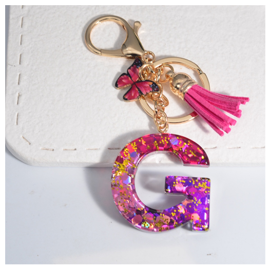 Fashion Gradient A-Z Letter Keychains Sweet Butterfly Tassels Pendant Alphabet Keyrings Name Initials Key Chains Accessories G