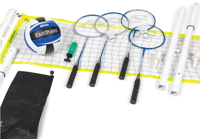 EastPoint Sports 2-in-1 Volleyball and Badminton Set - Adjustable Height Net Set - Includes 4 Rackets, 2 Shuttlecocks, and 1 Volleyball