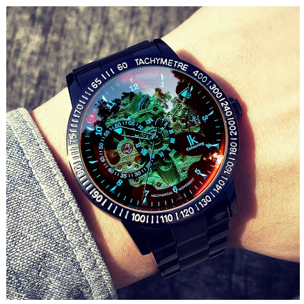 Men Watch Ik Colouring Top Brand Automatic Mechanical Skeleton Sport Watches Fashion Waterproof Discolored glass Stainless Steel Strap Watch 4