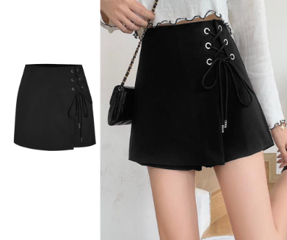 Lovito Women Lace Up Shorts L67AD140 Black