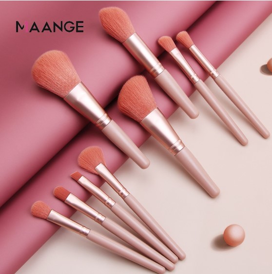 Maange Makeup Brush Set Soft Hair Fluffy Blush Powder Concealer Eyeshadow Blending Large Brush Beauty Tools For Ladies  9 Pcs Set Pink