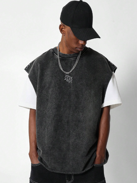 SUMWON Boxy Raw Edge Washed Tank Top With Back Dragon Graphic Print
