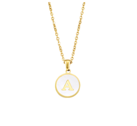 A-Z English alphabet Necklace Simple Alloy Letter Necklace Round Pendant Pendant Chain A