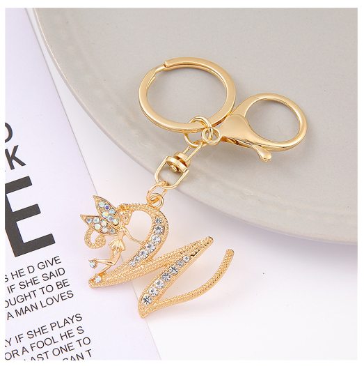 Exquisite Elf Letter Metal Keychains Luxury Gold Color Rhinestone Alphabet Keyrings For Men Women Handbag Ornaments Gifts W
