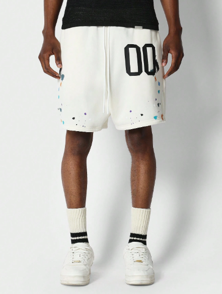 SUMWON Drop Crotch Short With Paint And Number Print