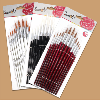 SeamiArt 12 Pcs. Filbert Shape Nylon Hair Painting Brush Set For Gouache Watercolor Oil Acrylic 3 Color Options