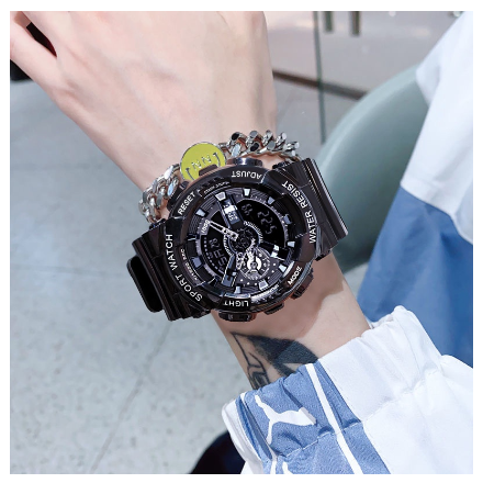 Original LED Number+Pointer Sports Waterproof Universal Fashion Luxury Luminous Men's Watch Outdoor Quartz Silicone Wrist Watch BLACK