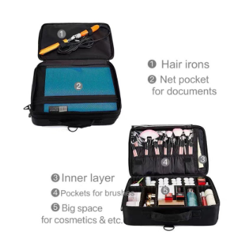 Gladking Large 2 Zippers 3 Layers Nylon Cosmetic Organizer