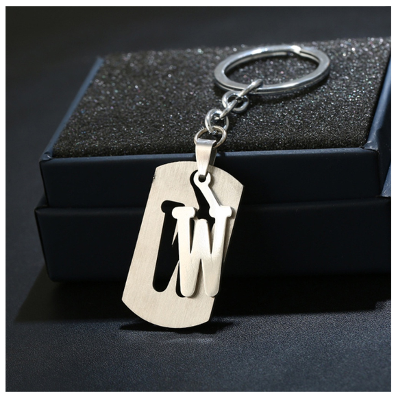 Stainless Steel 26 Letters Keychain Women Men Backpack Purse Charms Metal A To Z Alphabet Pendant With Key Holder For Couple W