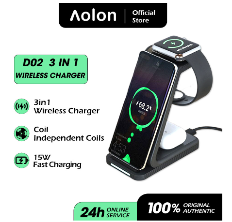 Aolon 15W 3 in 1 Wireless Charger Stand for iPhone 13 12 11 Pro XS Fast Charging Dock Station for Airpods Pro I Watch 7 6 Samsung S9 S10
