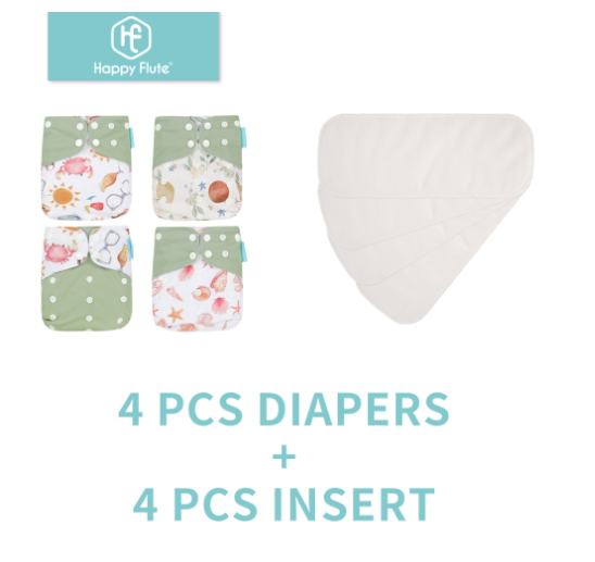 Happyflute 4Pcs Pocket Diapers Plus 4 Pcs Microfiber Insert Reusable Washable Ecological Cloth Diaper Fit 3 15kg Baby Set 32