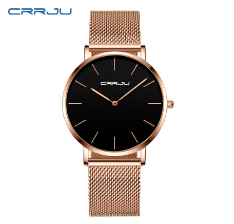 CRRJU Mens Watch Top Brand Ultra Thin Quartz Casual Stainless Steel Waterproof 2185X ROSE BLACK