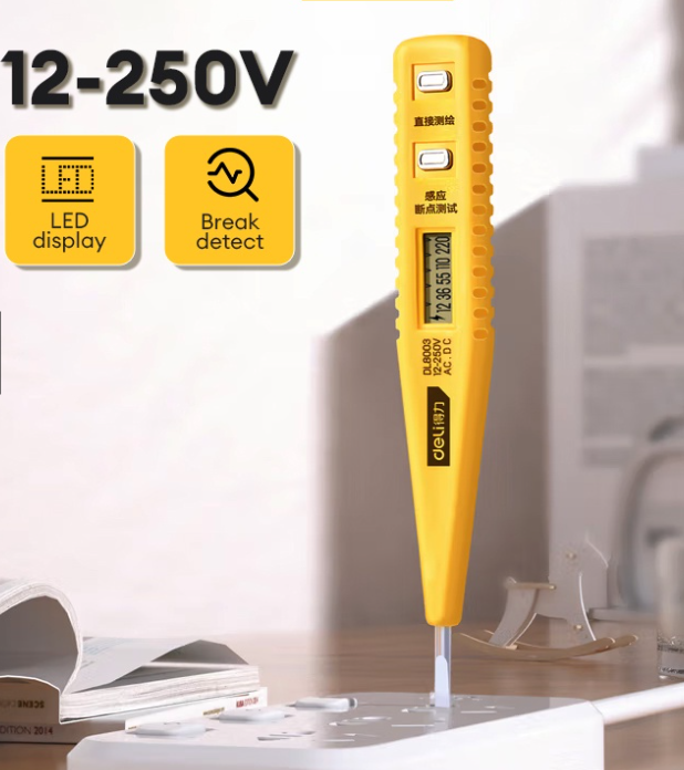 Deli 12-250V Digital DC AC Voltage Detector Pen Inductive Breakpoint Test Electric Test Pen