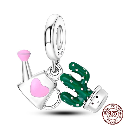 925 Sterling Silver Green Series Tree Cactus Avocado Pendant DIY Charm Beads Fit Original Pandora Charms Bracelet Women Jewelry D12