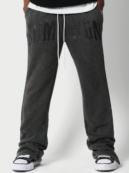 SUMWON Flare Fit Washed Joggers With Print
