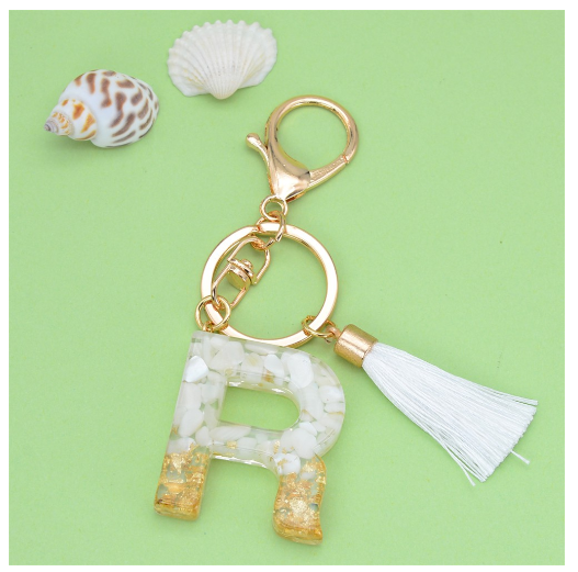 1Pc Gold Tassel Alphabet Keychain English Letter Keyring Glitter Gradient Resin Gold Leaf Crafts Car Mirror Handbag Charms R