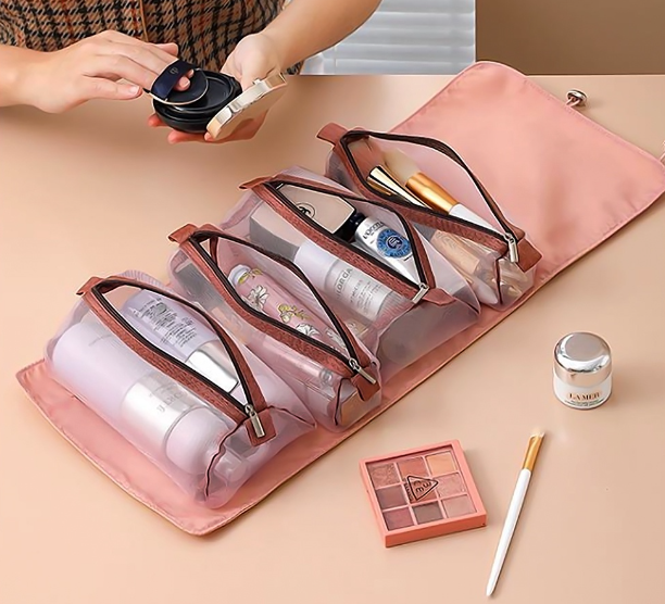 MAANGE 4in1 Beauty Makeup Bag Storage Pouch Travelling Transparent Mesh Pocket Portable