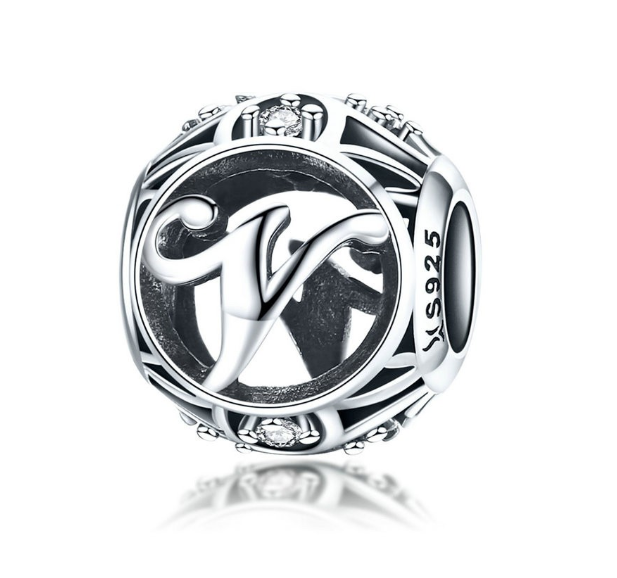 Bamoer 26 Letters A to Z Charm Sterling Silver 925 Bead For Bracelet & Necklace DIY Fashion Accessories V