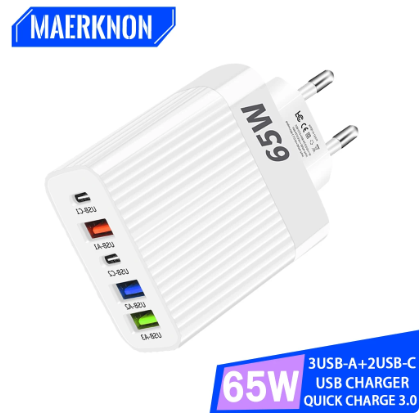 65W USB Type C Charger Quick Charge 3.0 Fast Charging Phone Charger Adapters For iPhone Samsung Xiaomi 5 Ports Wall PD Charger