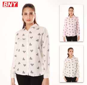 BNY Ladies Full-Print Long-Sleeve Button-Down Rayon Shirt 288